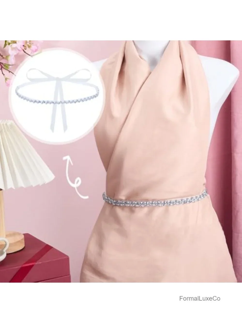 Light Sapphire Rhinestone Crystal Bridal Belt Wedding Sash Evening Gown Accent